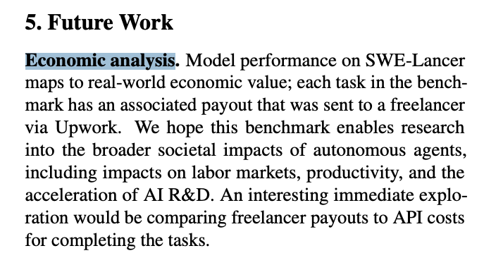 SWE-Lancer considers econ impact