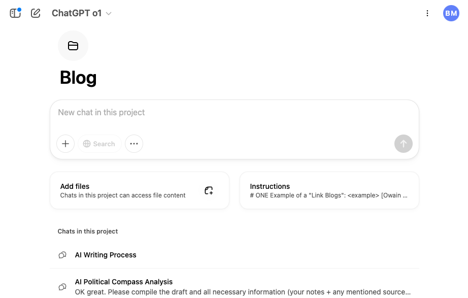 Starting a new chat in my 'blog' project