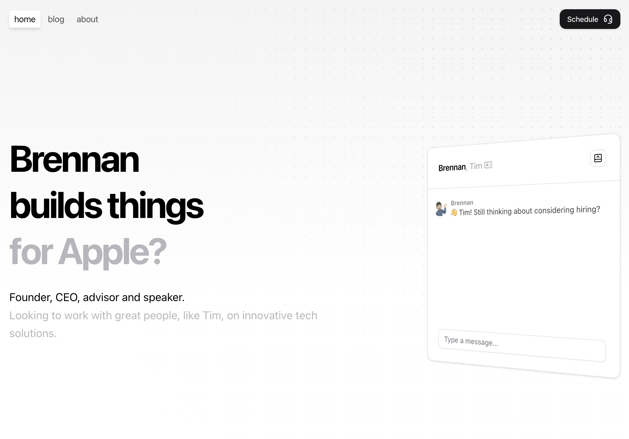 The homepage of my blog with personalized copy for a returning visitor.