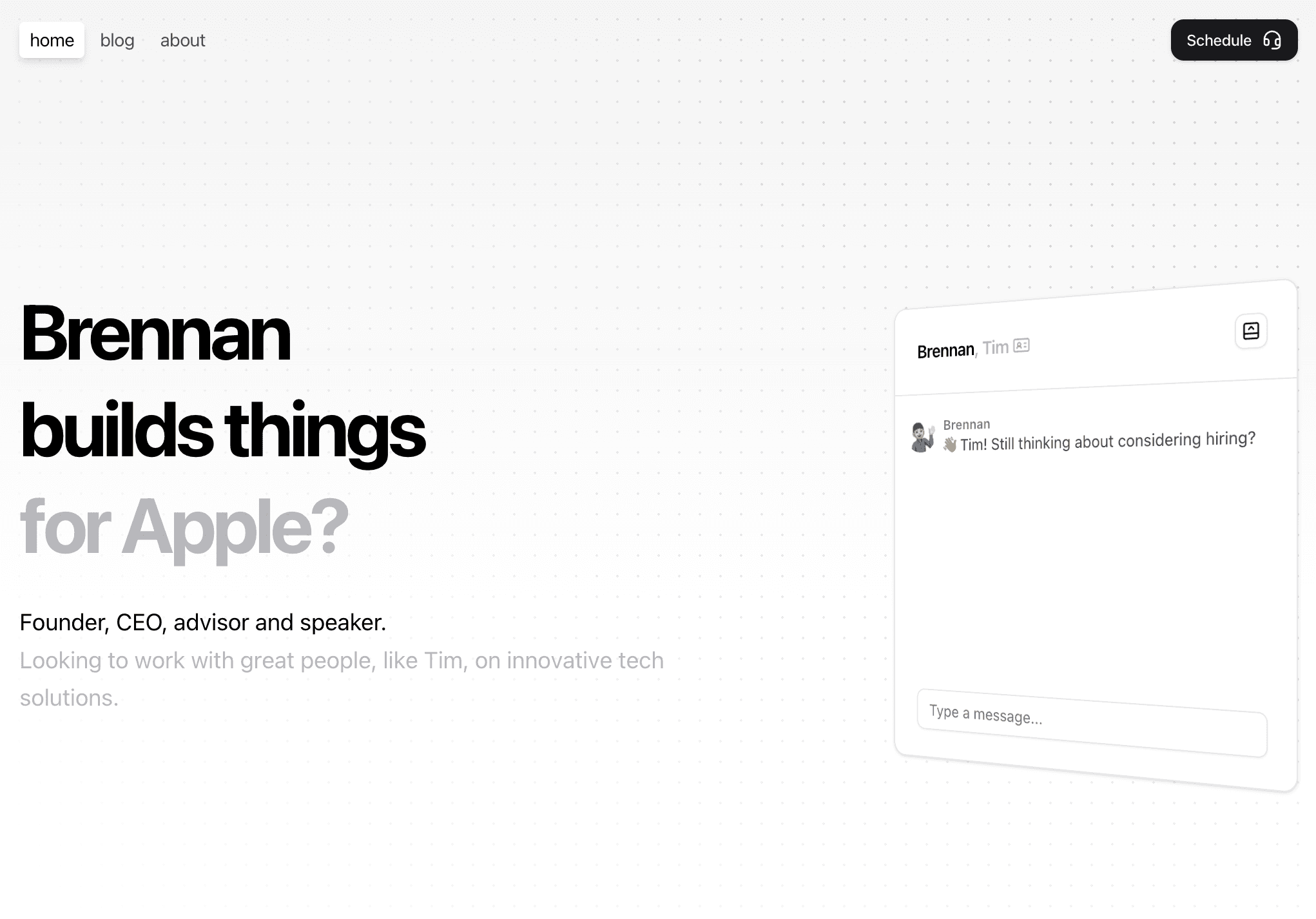 The homepage of my blog with personalized copy for a returning visitor.