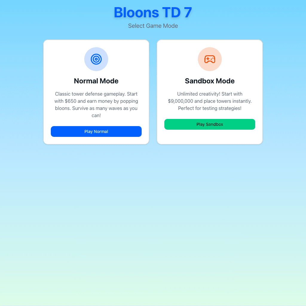 Middle checkpoint Bloons TD 7 version showing game mode expansion.