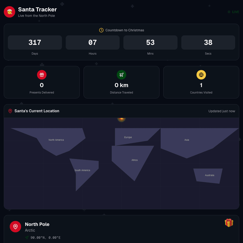First working Santa Tracker version with countdown and world map.
